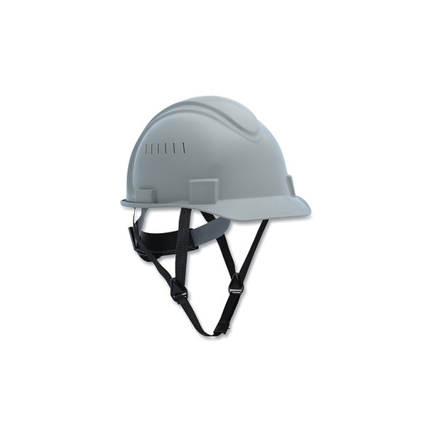 Short Brim Hard Hat, 4-point Ratchet Suspension, Vented, Gray