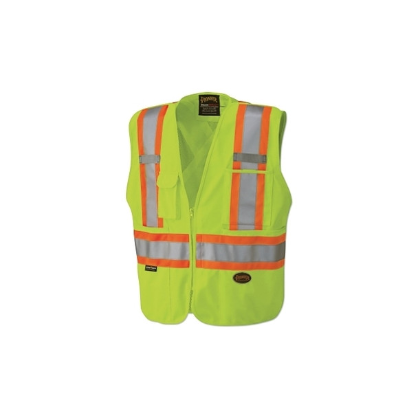 6935AU/6936AU/6937AU HV Zip-Up Snap Break Away Safety Vest, 5X-Large, Green