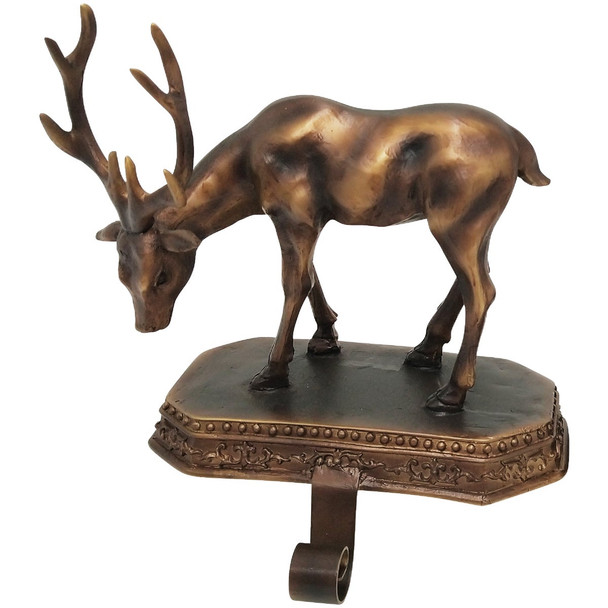 1-Stocking Bronzed Resin Mantle Standing Deer Stocking Holder XN6028142DIB