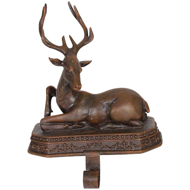 1-Stocking Bronzed Resin Mantle Sitting Deer Stocking Holder XN6028143DIB