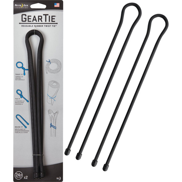 Gear Tie 24 In. Reusable Rubber Twist Tie - Black (2-Pack) GT24-01-2R3