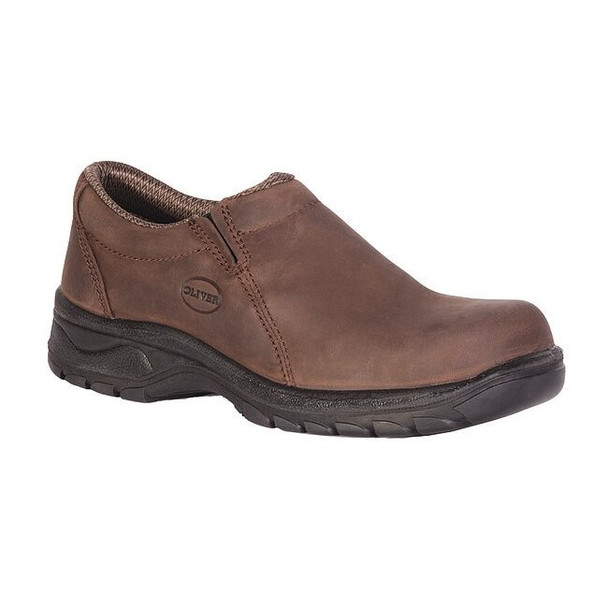 Women's Loafer Shoe, 8 Leather Upper, Steel Toe, 3 in H, Brown, 49431