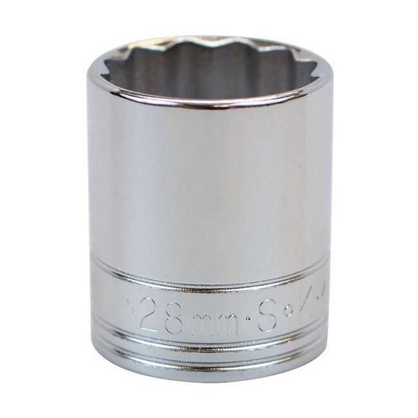 1/2 in Drive, 28mm Metric, Socket, 12 Points,  Steel, Chrome, 28 mm