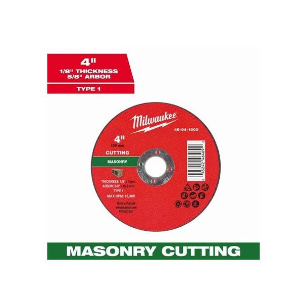 Milwaukee Tool Cut-Off Wheel,5/8" Sz,4" dia. 49-94-1900