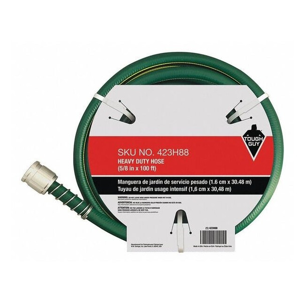 5/8 in ID x 100 ft L Water Hose, PVC Tube, Green, Aluminum x Aluminum Fitting