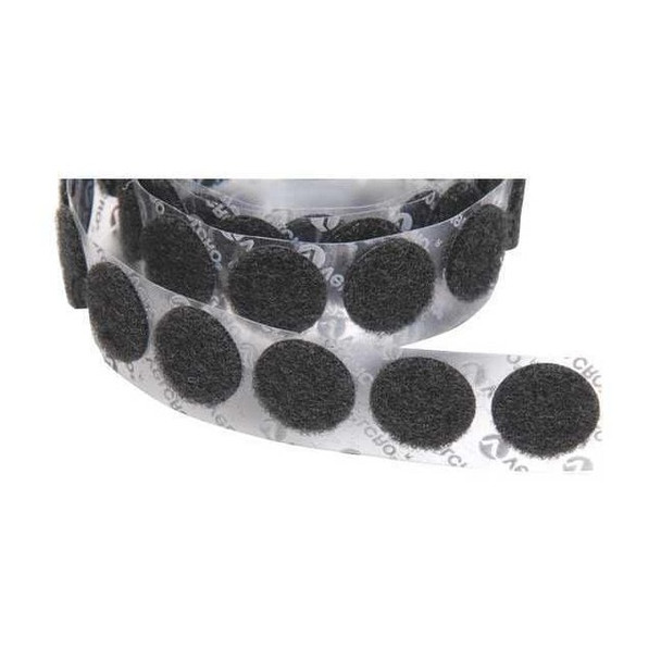 Reclosable Fastener, Disc, Acrylic Adhesive, 5/8 in, Black, 1200 PK