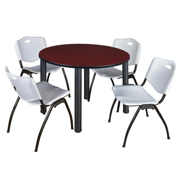 Kee Round Table & Chair Set, Wood, Metal, Plastic Top, Mahogany