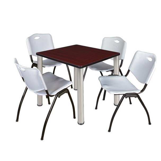 Kee Square Table & Chair Set, Wood, Metal, Plastic Top, Mahogany