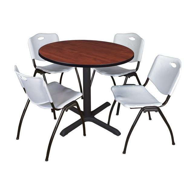 Cain Round Table & Chair Set, Wood, Metal, Plastic Top, Cherry