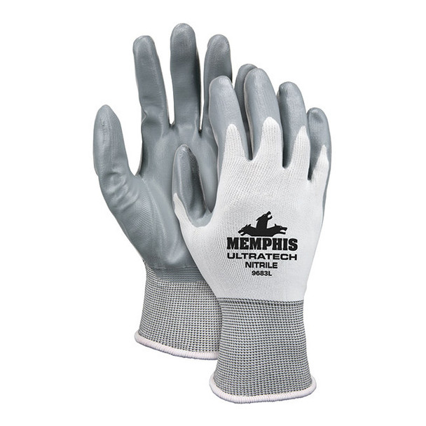 MCR Safety® UltraTech® Nitrile Gloves, Small, White/Gray, 12/Pair