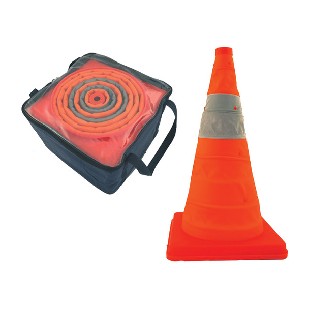 Cortina Pack & Pop Collapsible Cones, 28" w/ Feet, 4 lb ea, Orange, 4/Pkg