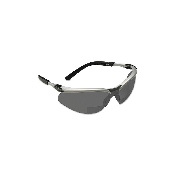 BX™ Safety Eyewear, Gray +1.5 Diopter Polycarbonate Hard Coat Lenses, Silver/Blk Pack of 20