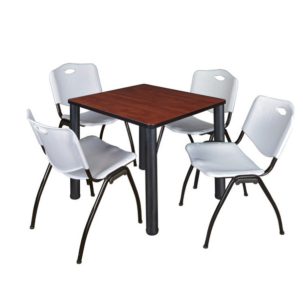 Kee Square Table & Chair Set, Wood, Metal, Plastic Top, Cherry