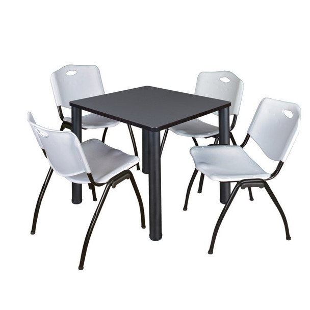 Kee Square Table & Chair Set, Wood, Metal, Plastic Top, Grey
