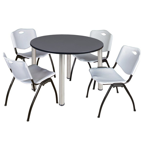 Kee Round Table & Chair Set, Wood, Metal, Plastic Top, Grey