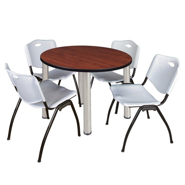 Kee Round Table & Chair Set, Wood, Metal, Plastic Top, Cherry