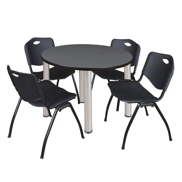 Kee Round Table & Chair Set, Wood, Metal, Plastic Top, Grey