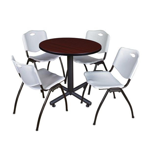 Kobe Round Table & Chair Set, Wood, Metal, Plastic Top, Mahogany