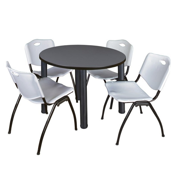 Kee Round Table & Chair Set, Wood, Metal, Plastic Top, Grey