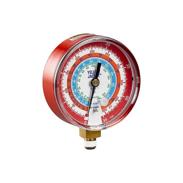 Yellow Jacket High Side Gauge, 3 1/8 in Dia, Red 49603