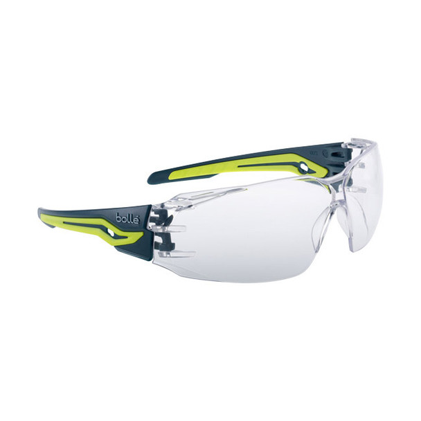 Bolle Safety Silex+ Safety Glasses, Black/Yellow Frame, Clear Lens, 1/Each