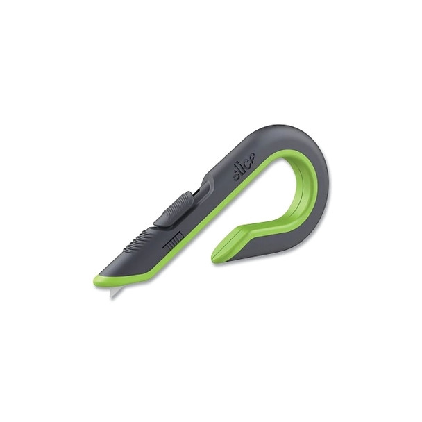 Manual Box Cutter, 7 in L, Automatic Retracting, Ceramic, Plastic Handle, Black/Green