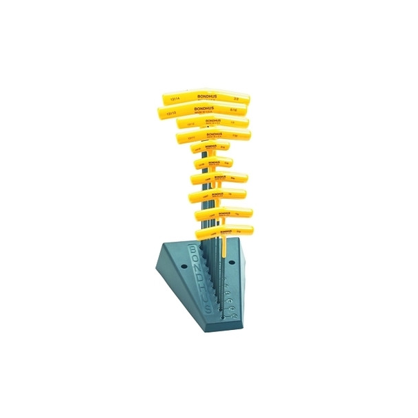 Balldriver T-Handle Hex Key Sets, 10 per stand, Hex Ball Tip, Inch
