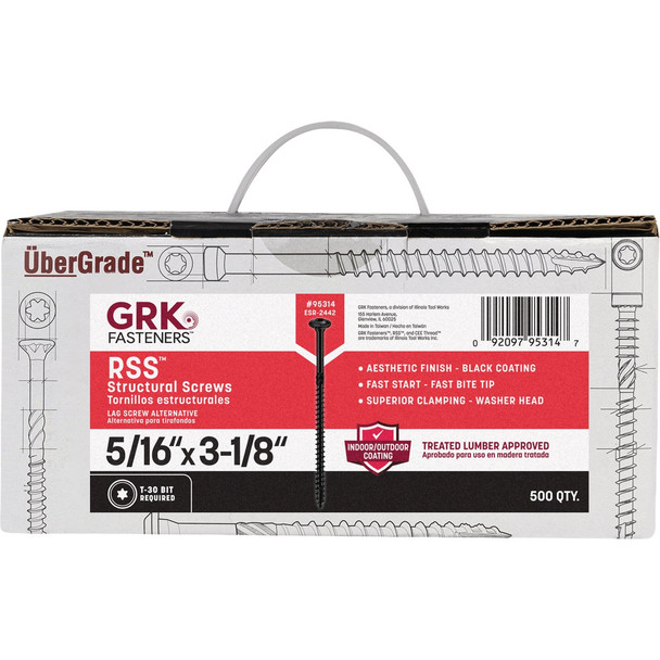 GRK RSS 5/16 In. x 3-1/8 In. Black Exterior Structural Screw (500-Count) 95314
