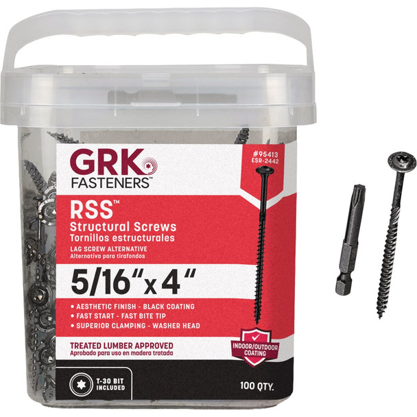 GRK RSS 5/16 In. x 4 In. Black Exterior Structural Screw (100-Count) 95413