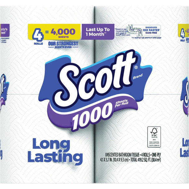 Scott 1-Ply White Bath Tissue (4 Rolls) 10183