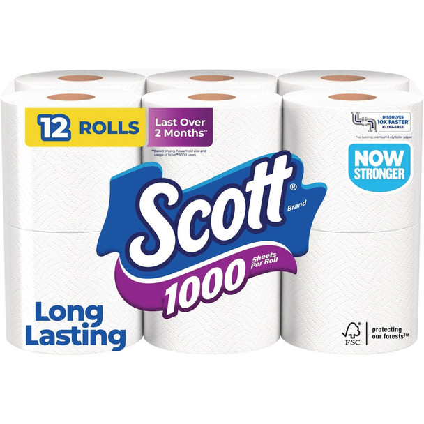 Scott 1-Ply White Bath Tissue (12 Rolls) 10060
