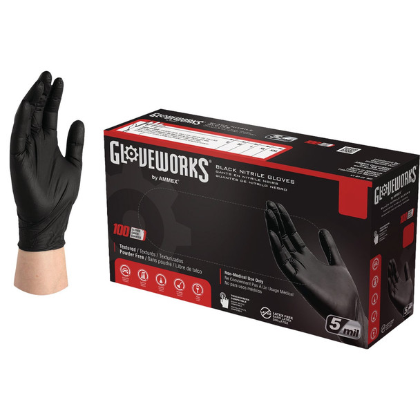 Gloveworks Small Black Nitrile Industrial Work Gloves (100-Count) GPNB42100