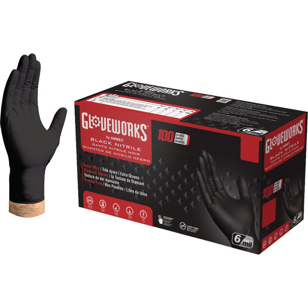 Gloveworks XL Black Heavy-Duty Nitrile Gloves (100-Count) GWBN48100