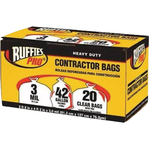 Ruffies 42 Gal. Clear Contractor Bags (20-Count) 1190273