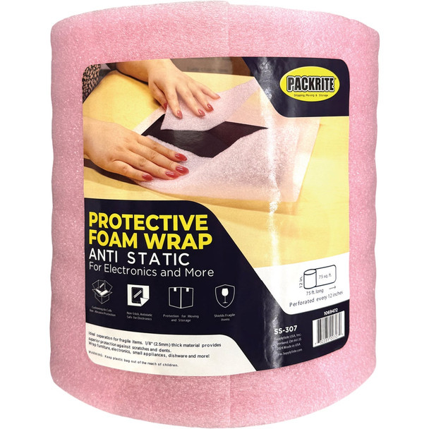 PackRite 2.5mm Thick Foam Wrap 12 In. x 75 Ft. Pink, Anti-Static SS-307
