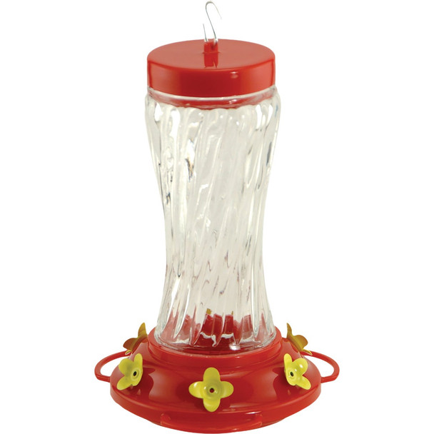 Audubon 16 Oz. 3-Perch Clear Swirl Glass Hummingbird Feeder 24111