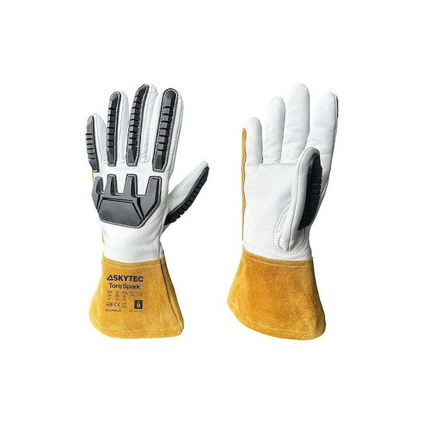 Globus Welding Glove,Gauntlet,White,8/M Skytec Torq Spark 8/M