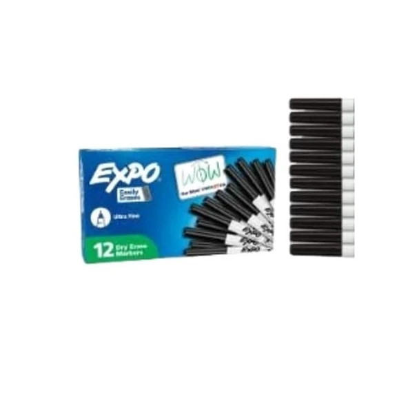 Expo Dry Erase Marker,Ultra Fine,Black,PK12 1871131A