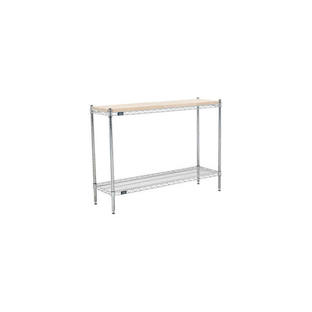 Nexel 2 Shelf Chrome Wire Shelving Unit Hardwood Top Starter 36""W x 24""D x 34"