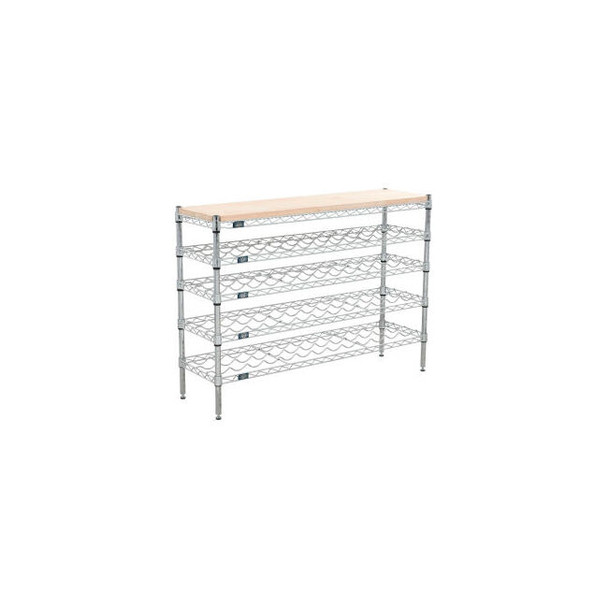 Nexel 5 Shelf Chrome Wine Shelving Unit Hardwood Top Starter 48""W x 14""D x 34"
