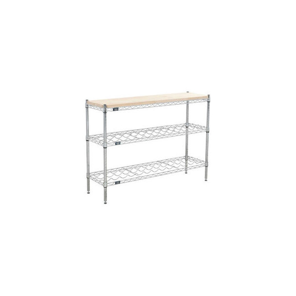 Nexel 3 Shelf Chrome Wine Shelving Unit Hardwood Top Starter 48""W x 14""D x 34"