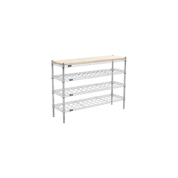 Nexel 4 Shelf Chrome Wine Shelving Unit Hardwood Top Starter 48""W x 14""D x 34"