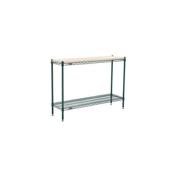 Nexel 2 Shelf Poly-Green Wire Shelving Unit Hardwood Top Starter 24""W x 18""D x