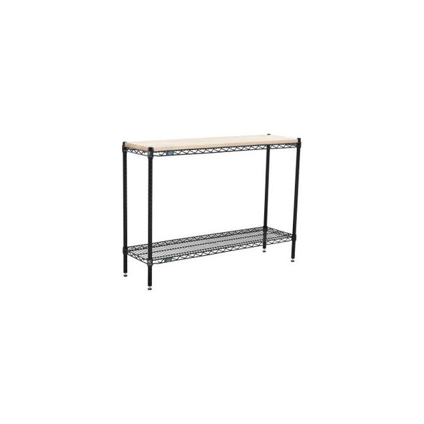 Nexel 2 Shelf Black Epoxy Wire Shelving Unit Hardwood Top Starter 24""W x 18""D
