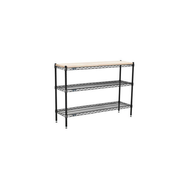 Nexel 3 Shelf Black Epoxy Wire Shelving Unit Hardwood Top Starter 36""W x 18""D