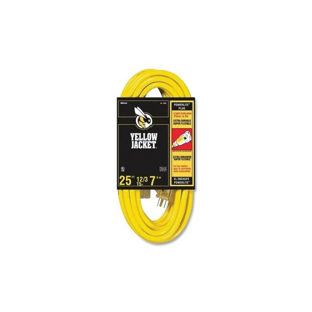 Yellow Jacket® Power Cord, 25 ft L, 12/3 cord, Yellow