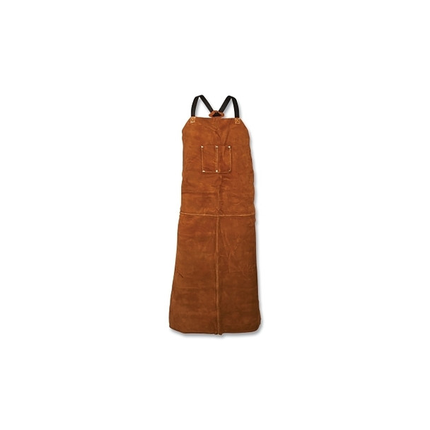 Cowhide Bib Apron, 3842, Two Chest Pockets, Cotton Crossed Back Straps, 24 in W x 42 in L, Dark Brown