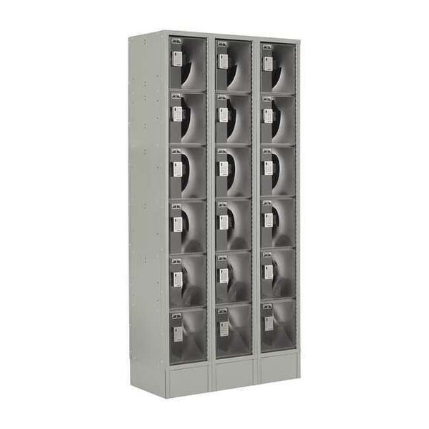 Box Locker, 36 in W, 18 in D, 82 in H, (3) Wide, (6) Tier, Gray