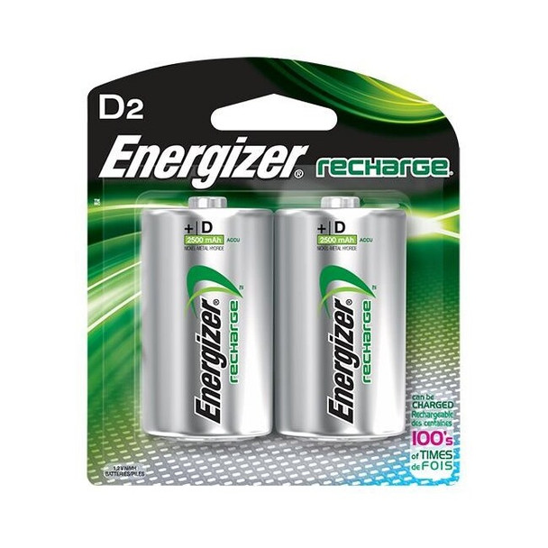 Energizer® Recharge® D Batteries, 2500 mAh, 2/Pkg