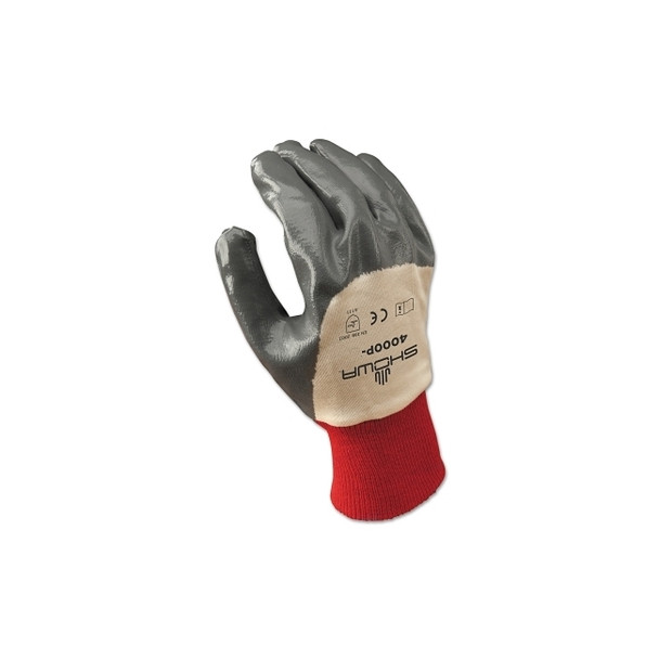 Nitri-Flex Nitrile Coated Gloves, Large, Gray/Red